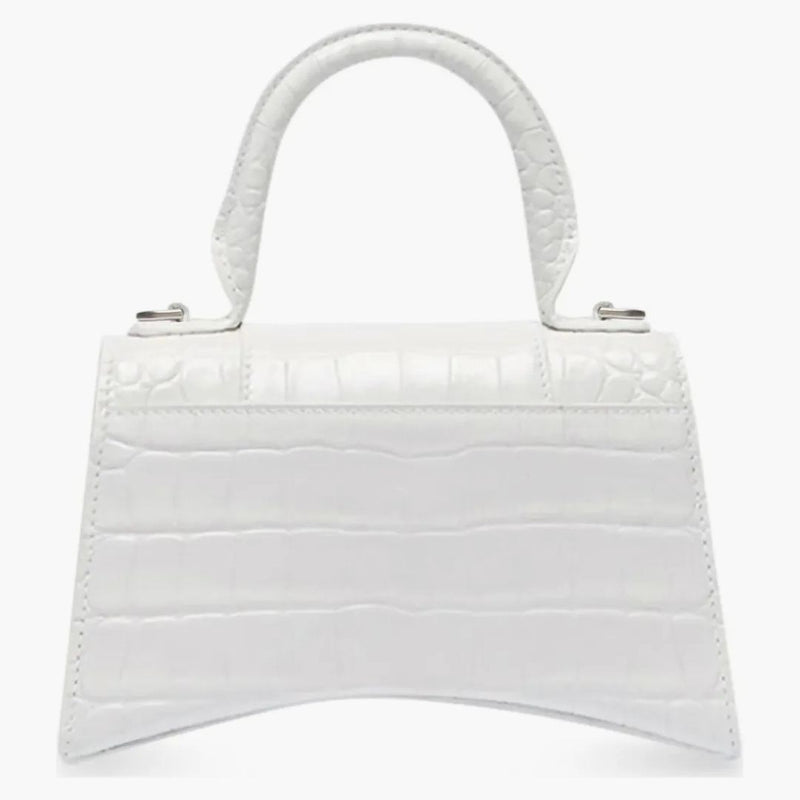 Balenciaga Hourglass Crocodile Embossed Top Handle Bag XS White