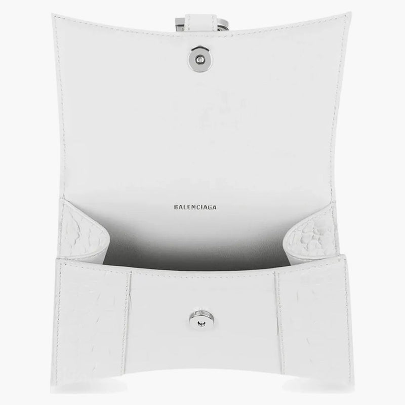 Balenciaga Hourglass Crocodile Embossed Top Handle Bag XS White