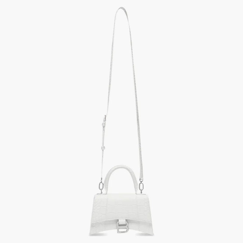 Balenciaga Hourglass Crocodile Embossed Top Handle Bag XS White