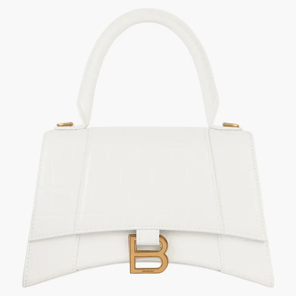 Balenciaga Houndbag Crocodil reliéfního bílého/zlatého tónu