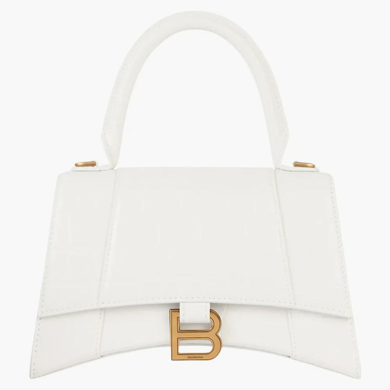 Balenciaga Hourglass Handbag Crocodile Embossed White/Gold-Tone