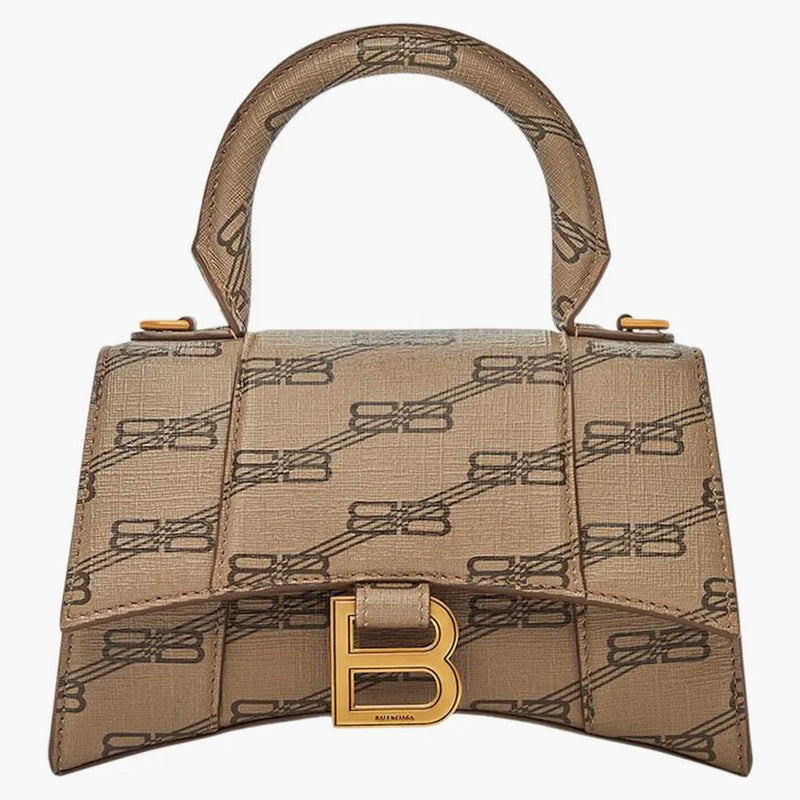 Balenciaga Hourglass Handbag XS BB Monogram Beige/Brown
