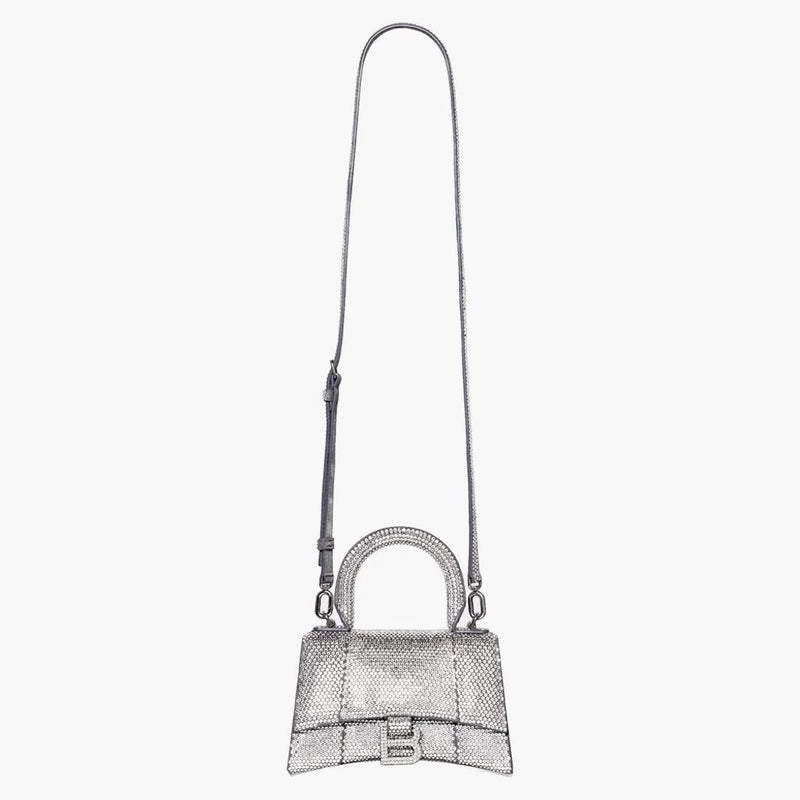Balenciaga Hourglass Handbag XS Rhinestone Gray