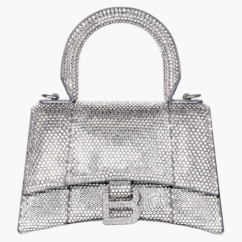 Balenciaga Hourglass Handbag XS Rhinestone Gray
