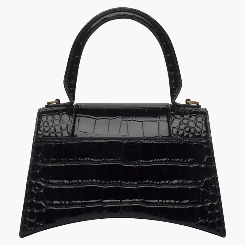 Balenciaga Hourglass Small Top Handle Bag Crocodile Embossed Black