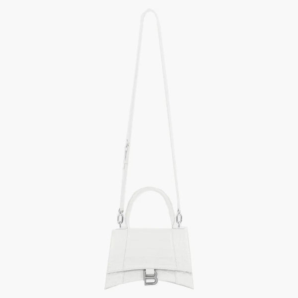 Balenciaga Hourglass Small Tople Bag Crocodile en relieve blanco
