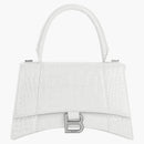 Balenciaga Hourglass Small Top Handle Bag Crocodile Embossed White