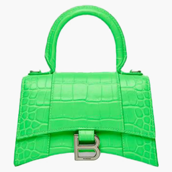 Balenciaga HORICGLY HORNOUT HANDLEGE BAG Extra Malý krokodýl reliéfní fluo zelená