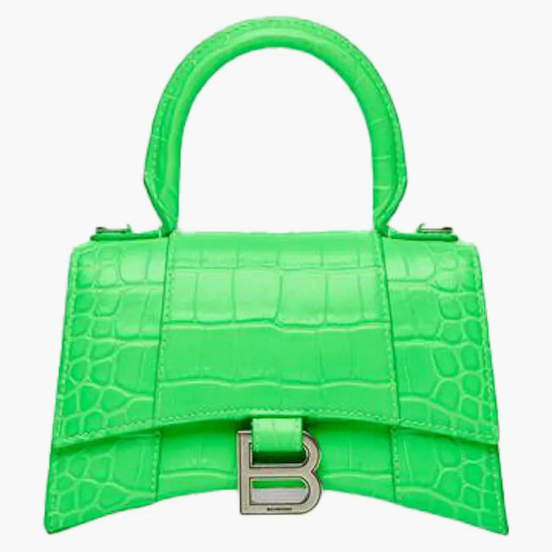 Balenciaga HORICGLY HORNOUT HANDLEGE BAG Extra Malý krokodýl reliéfní fluo zelená