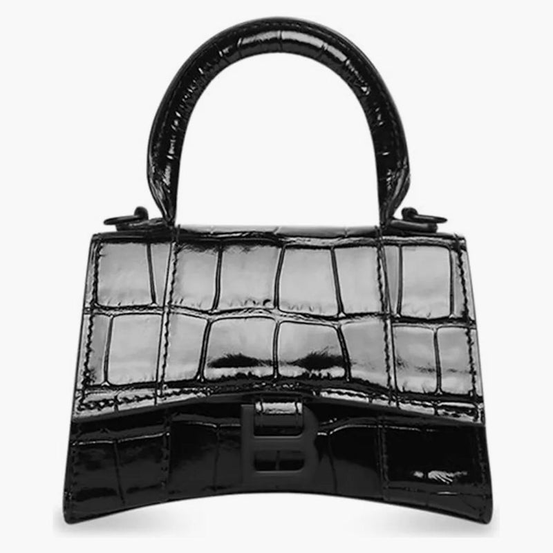 Balenciaga Hourglas Topphandtag påse mini croc präglad svart