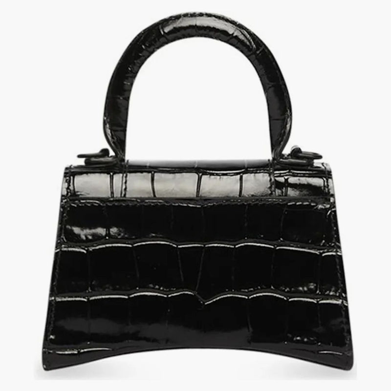 Balenciaga Hourglas Topphandtag påse mini croc präglad svart
