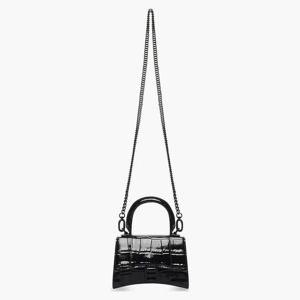 Balenciaga Hourglass Top-Handle Bag Mini Croc Embossed Black