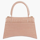 Balenciaga Hourglass Top Handle Bag Small Crocodile Embossed Beige