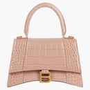 Balenciaga Hourglass Top Handle Bag Small Crocodile Embossed Beige