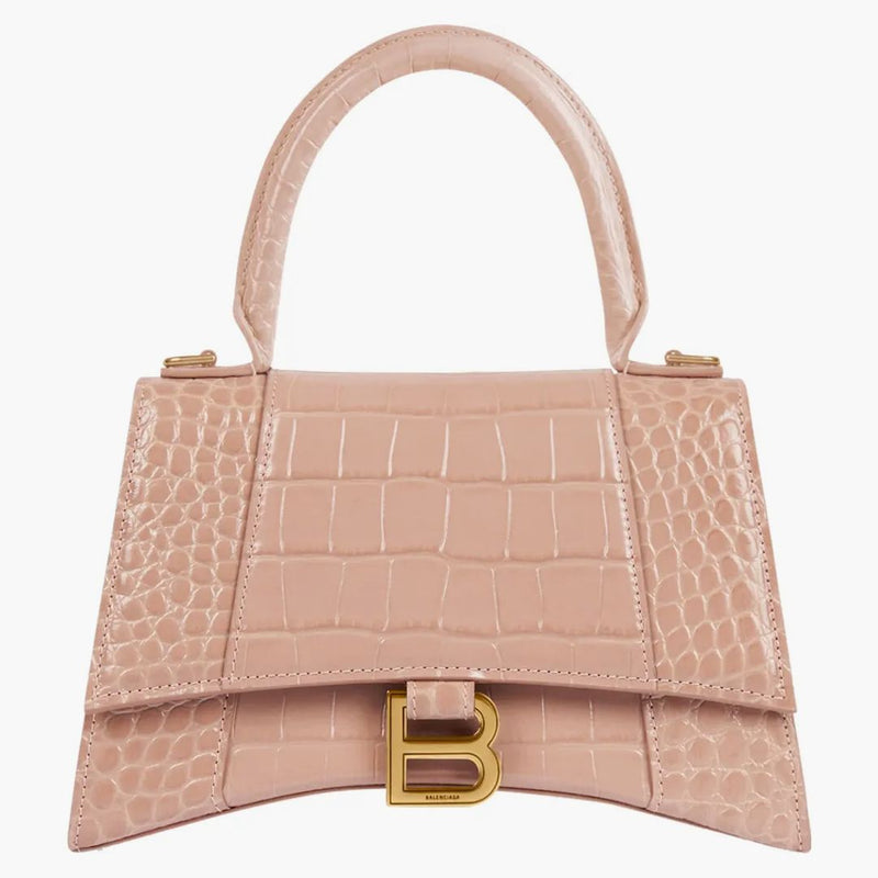 Balenciaga Hourglass Top Handle Bag Small Crocodile Embossed Beige