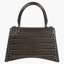 Balenciaga Hourglass Top Handle Bag Small Crocodile Embossed Dark Gray