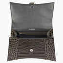 Balenciaga Hourglass Top Handle Bag Small Crocodile Embossed Dark Gray