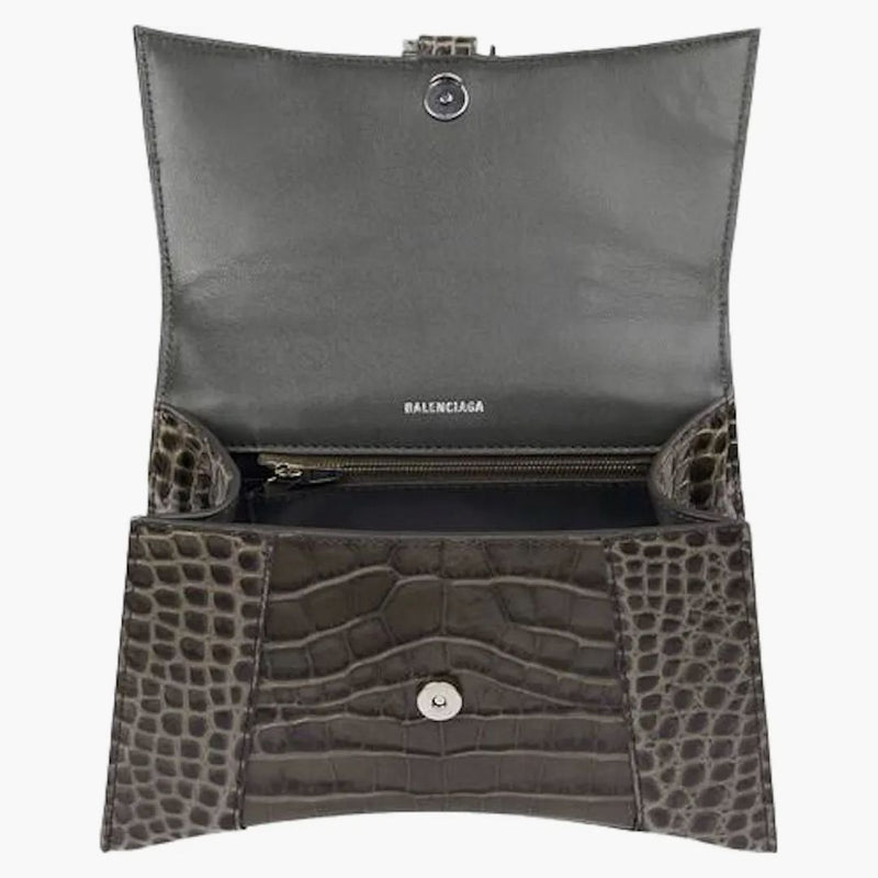 Balenciaga HOROKGLY HORNOUTY BAG Malý krokodýl reliéfní tmavě šedý