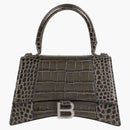 Balenciaga Hourglass Top Handle Bag Small Crocodile Embossed Dark Gray