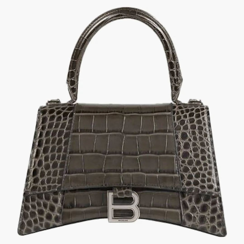 Balenciaga HOROKGLY HORNOUTY BAG Malý krokodýl reliéfní tmavě šedý