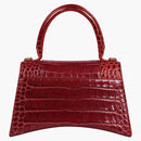 Balenciaga Hourglass Top Handle Bag Small Crocodile Embossed Dark Red
