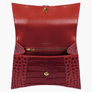 Balenciaga Hourglass Top Handle Bag Small Crocodile Embossed Dark Red