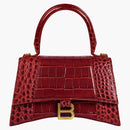 Balenciaga Hourglass Top Handle Bag Small Crocodile Embossed Dark Red