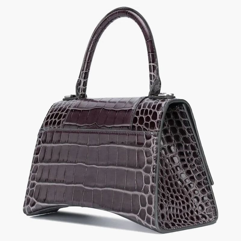 Balenciaga Hourglass Top Handle Bag Small Crocodile Embossed Gray