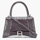 Balenciaga Hourglass Top Handle Bag Small Crocodile Embossed Grey