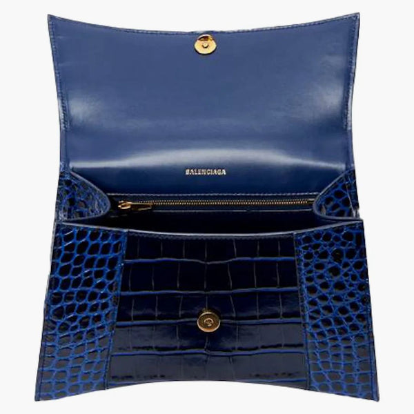 Balenciaga přesýpací hodiny horní držadla pro malé krokodýl reliéfní námořnictvo