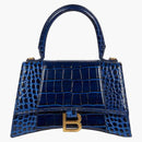 Balenciaga Hourglass Top Handle Bag Small Crocodile Embossed Navy