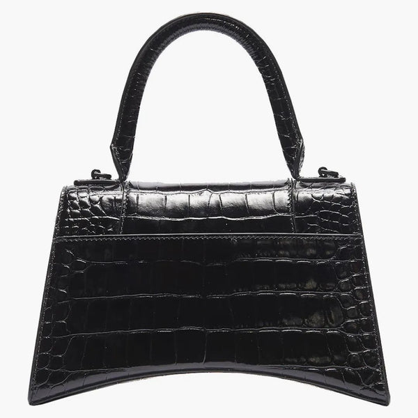 Balenciaga Hourglass Top Handle Crocodile Embossed XS Black