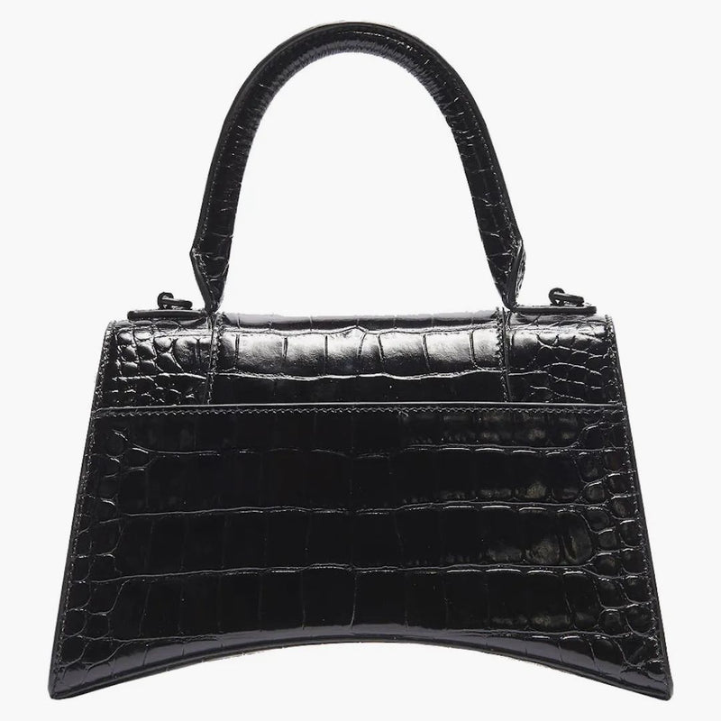 Balenciaga Hourglass Top Handle Crocodile Embossed XS Black