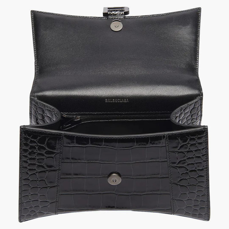 Balenciaga Hourglass Top Handle Crocodile Embossed XS Black