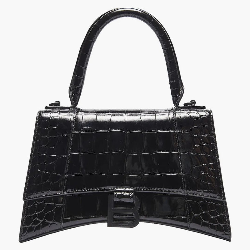 Balenciaga Hourglass Top Handle Crocodile Embossed XS Black