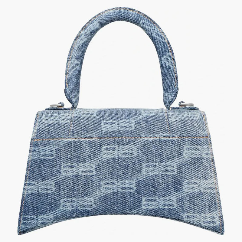 Balenciaga Hourglass Top Handle Small BB Monogram Denim Bleached Blue