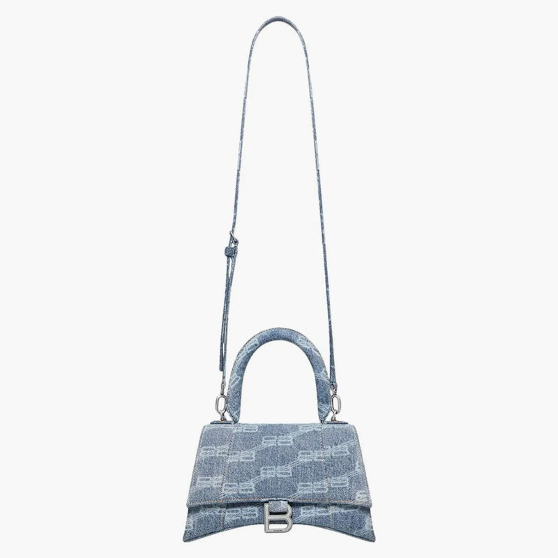 Balenciaga Hourglass Top Handle Small BB Monogram Denim Bleached Blue
