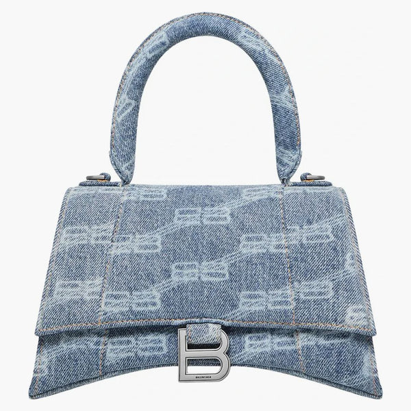 Balenciaga Hourglass Top Handle Small BB Monogram Denim Bleached Blue