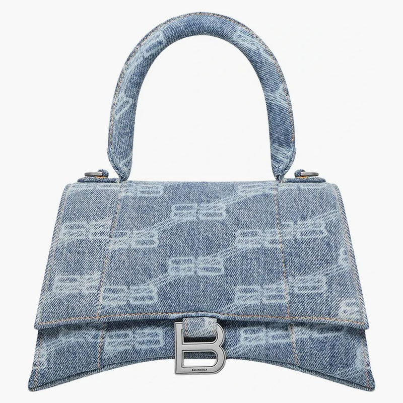 Balenciaga Hourglass Top Handle Small BB Monogram Denim Bleached Blue