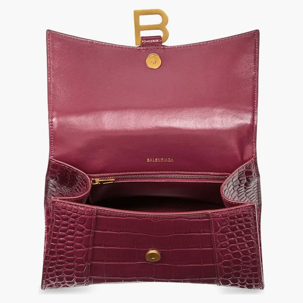 Balenciaga přesýpací hodiny horní držadlo malého krokodýla reliéfního zářivě červeného