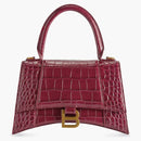 Balenciaga Hourglass Top Handle Small Crocodile Embossed Bright Red