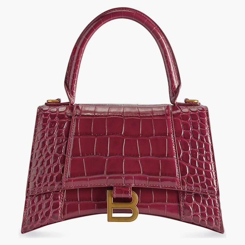 Balenciaga přesýpací hodiny horní držadlo malého krokodýla reliéfního zářivě červeného