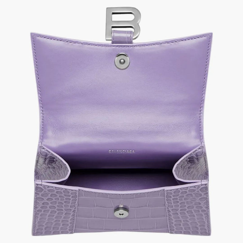 Balenciaga Hourglass Top Handle XS Crocodile Embossed Lilac