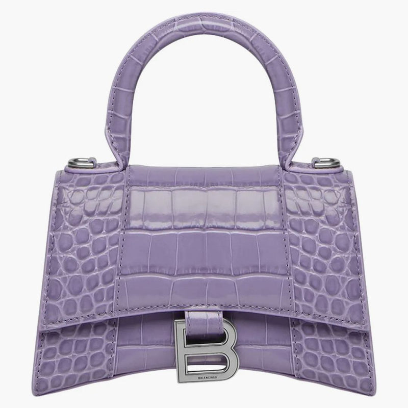 Balenciaga Hourglass Top Handle XS Crocodile Embossed Lilac
