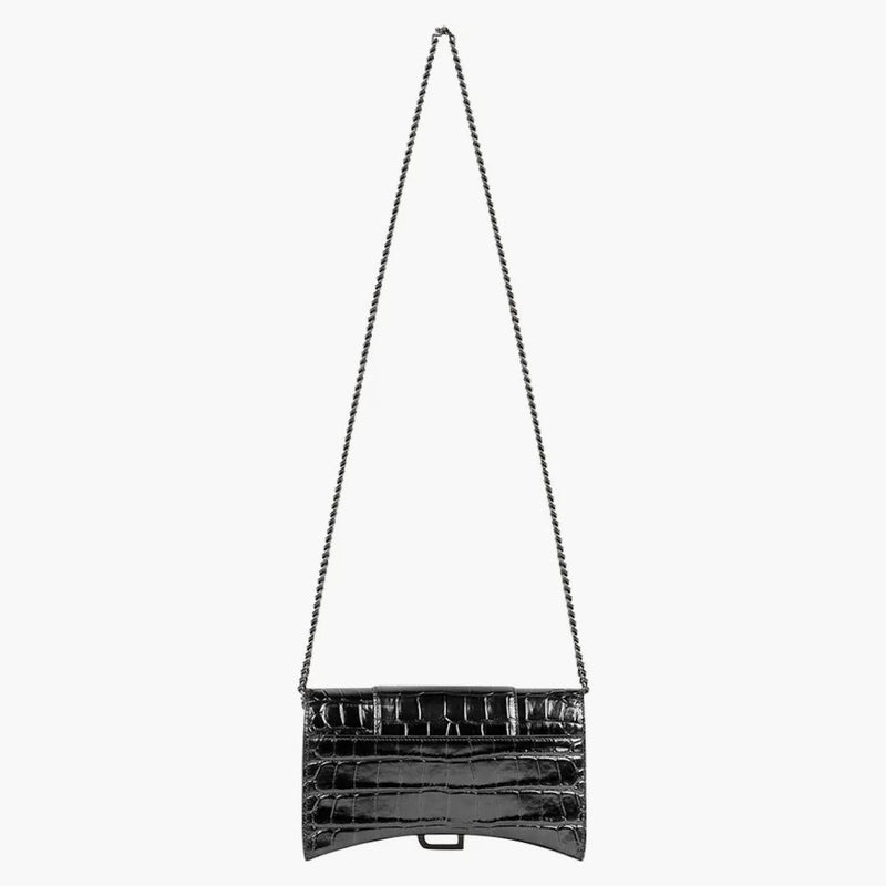 Peněženka na přesýpací hodiny Balenciaga na řetězu Crocodile Relissed Black