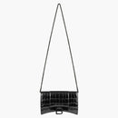 Balenciaga Hourglass Wallet On Chain Crocodile Embossed Black