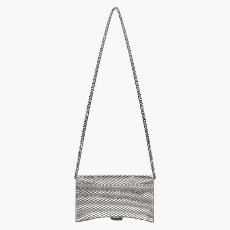 Balenciaga timglasplånbok med kedja XS Rhinestone Gray