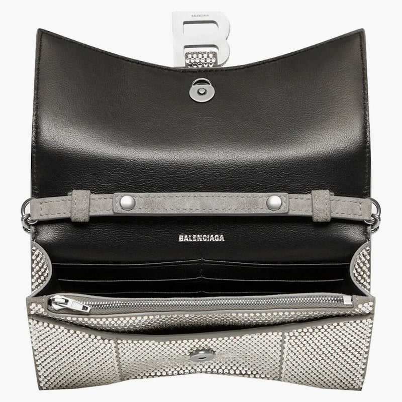 Balenciaga timglasplånbok med kedja XS Rhinestone Gray