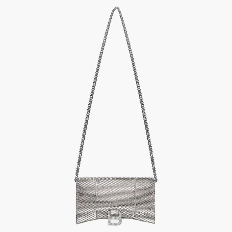 Balenciaga timglasplånbok med kedja XS Rhinestone Gray