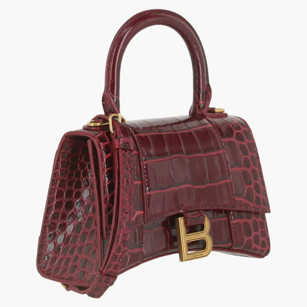 Balenciaga Hourglass XS Mango superior Rojo oscuro